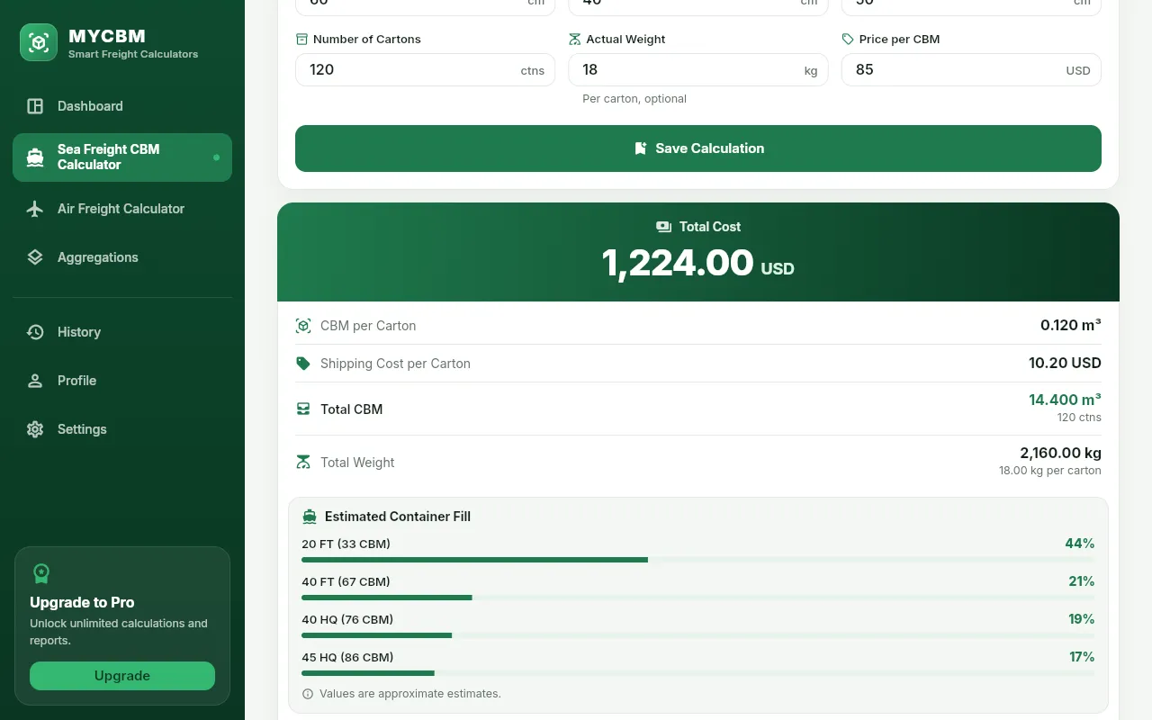 Sea Freight CBM Calculator